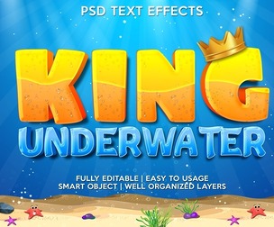 3D King Underwater PSD Fully Editable Text Effect. Layer Style PSD Mockup Template
