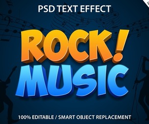 3D Rock Music PSD Fully Editable Text Effect. Layer Style PSD Mockup Template