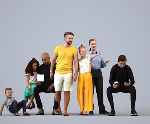 Basics_0501 - Kids A set containing 5 models of male and female adults and kids sitting or standing