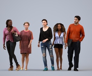 Basics_0504 - Walking A set containing 5 models of male and female adults walking in casual attire