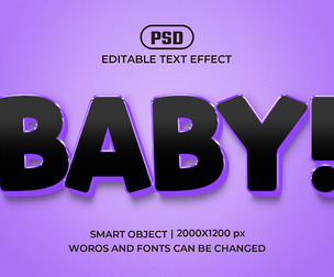 3D Baby! PSD Fully Editable Text Effect. Layer Style PSD Mockup Template