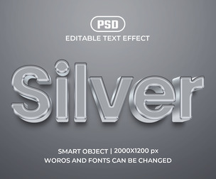 3D Silver PSD Fully Editable Text Effect. Layer Style PSD Mockup Template