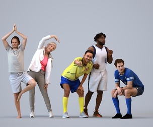 Basics_0506 - Sport A set containing 5 models of male adults in sport attire doing exercises or