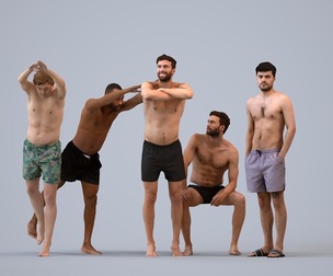 Basics_0507 - Pool A set containing 5 models of male adults running standing at the pool or