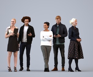 Basics_0508 - Standing A set containing 5 models of male and female adults standing in casual