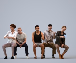 Basics_0513 - Sitting A set containing 5 models of male and female adults sitting in casual attire