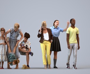 Basics_0514 - Kids A set containing 5 models of male and female teens, adults and kids standing in