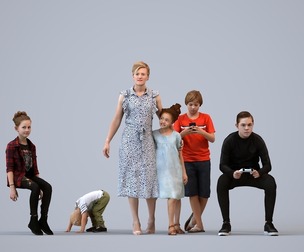 Basics_0529 - Kids A set containing 5 models of male and female children in casual attire in home