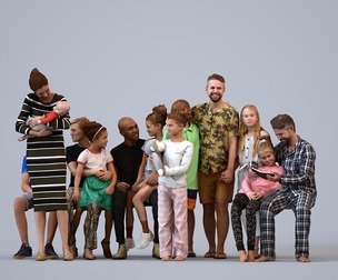 Basics_0531 - Kids A set containing 5 models of male and female adults with children standing in