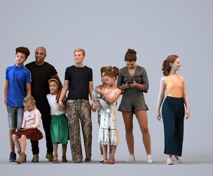Basics_0536 - Kids A set containing 5 models of male and female teens and kids standing in casual