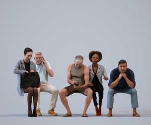 Basics_0538 - Sitting A set containing 5 models of male and female adults sitting in casual attire