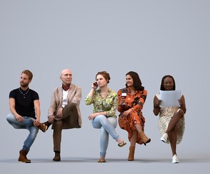 Basics_0541 - Sitting A set containing 5 models of male and female adults sitting in casual attire