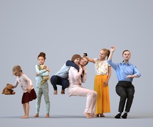 Basics_0547 - Kids A set containing 5 models of male and female children standing in home or school