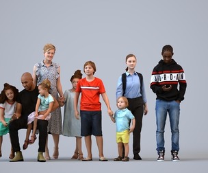 Basics_0550 - Kids A set containing 5 models of male and female teens and kids standing in casual