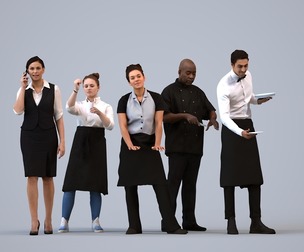 Basics_0552 - Hospitality A set containing 5 models of male and female adults standing working in