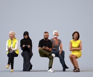 Basics_0553 - Sitting A set containing 5 models of male and female adults sitting in casual attire