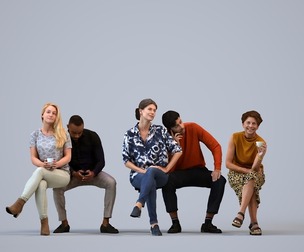 Basics_0554 - Sitting A set containing 5 models of male and female adults sitting in casual attire
