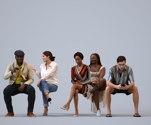 Basics_0556 - Sitting A set containing 5 models of male and female adults sitting in casual attire