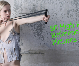 PRC192 - Natural girl in a torn shirt with a slingshot