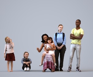 Basics_0557 - Kids A set containing 5 models of male and female children standing in casual attire