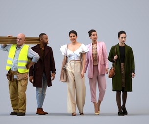 Basics_0565 - Walking A set containing 5 models of male and female adults walking in casual and