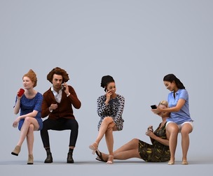 Basics_0572 - Sitting A set containing 5 models of male and female adults sitting in casual attire