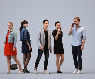 Basics_0573 - Walking A set containing 5 models of male and female adults walking in casual attire