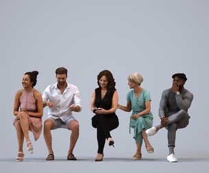 Basics_0578 - Sitting A set containing 5 models of male and female adults sitting in casual attire