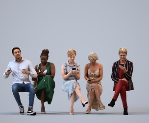 Basics_0588 - Sitting A set containing 5 models of male and female adults sitting in casual attire