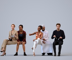 Basics_0589 - Sitting A set containing 5 models of male and female adults sitting in casual attire
