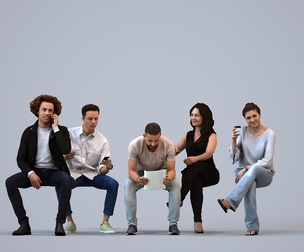 Basics_0604 - Sitting A set containing 5 models of male and female adults sitting in casual attire