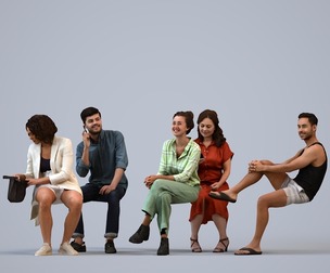 Basics_0614 - Sitting A set containing 5 models of male and female adults sitting in casual attire