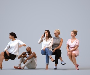 Basics_0621 - Sitting A set containing 5 models of male and female adults sitting in casual attire