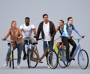 Basics_0622 - Cycling A set containing 5 models of male and female adults in casual attire in