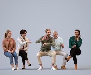 Basics_0624 - Sitting A set containing 5 models of male and female adults sitting in casual attire