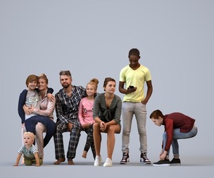 Basics_0625 - Kids A set containing 5 models of male and female teens in casual attire in family