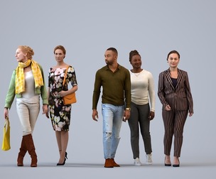 Basics_0626 - Walking A set containing 5 models of male and female adults walking in casual attire