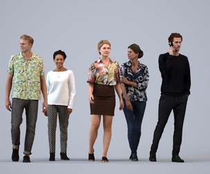 Basics_0631 - Walking A set containing 5 models of male and female adults walking in casual attire
