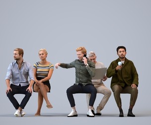 Basics_0632 - Sitting A set containing 5 models of male and female adults sitting in casual attire