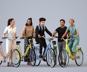 Basics_0635 - Cycling A set containing 5 models of male and female adults standing in casual attire