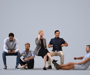 Basics_0636 - Sitting A set containing 5 models of male and female adults sitting in casual attire
