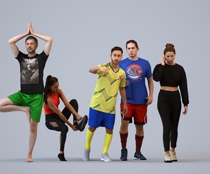 Basics_0639 - Sport A set containing 5 models of male and female adults in sport attire doing