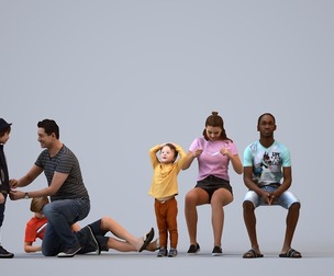 Basics_0643 - Kids A set containing 5 models of male and female teens and kids sitting in casual