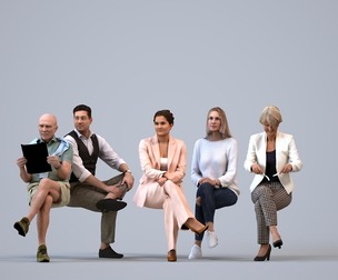 Basics_0644 - Sitting A set containing 5 models of male and female adults sitting in business attire