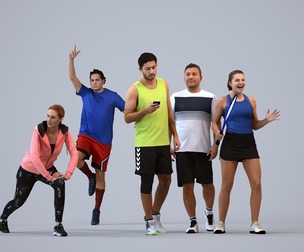 Basics_0647 - Sport A set containing 5 models of male and female adults walking in sport attire