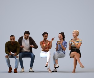 Basics_0650 - Sitting A set containing 5 models of male and female adults sitting in casual attire