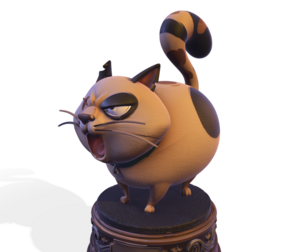 Realistic Angry Calico Cartoon Cat Animated Series Pet Statue
