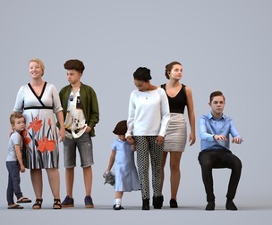 Basics_0651 - Kids A set containing 5 models of male and female teens and kids in casual attire in