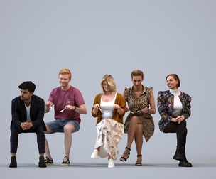 Basics_0652 - Sitting A set containing 5 models of male and female adults sitting in casual attire