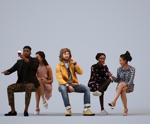 Basics_0653 - Sitting A set containing 5 models of male and female adults sitting in casual attire